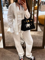 White Linen Tie Long Sleeve Shirt