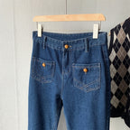 French Retro Blue High Waist Jeans Ladies New