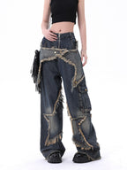 Men's And Women's Same Style American-style Distressed Heavy Industry Straight Casual Jeans