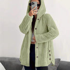 Women's Solid Color Long Sleeve Hooded Loose Plush Coat