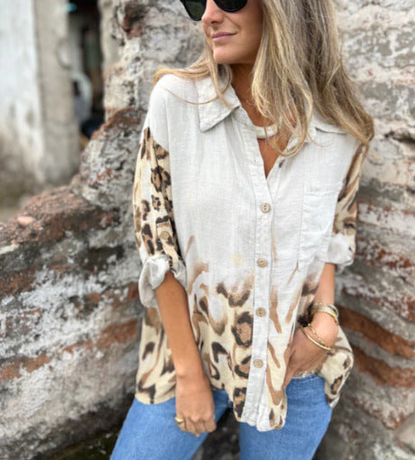 Women's Printed Autumn Leisure Long Leopard-print Shirt