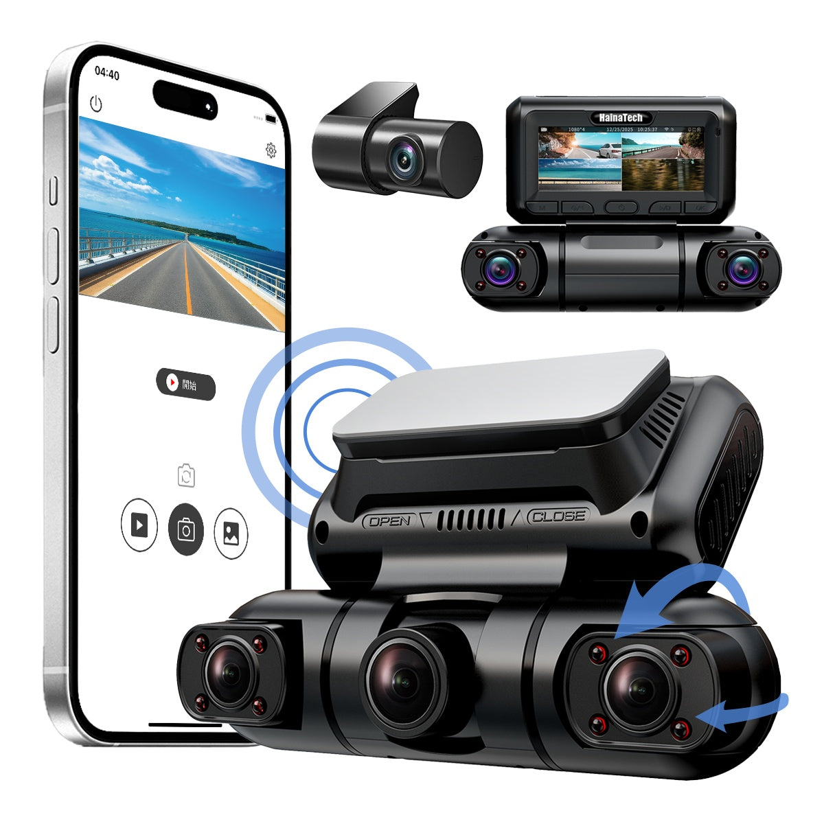 Hainatech 360 Degree View 4 Channel Dash Cam Front And Rear Inside Left Right, Dash Camera For Cars, Built-in GPS WiFi Night Vision, 24  7 Recording Parking Mode Monitor, Free 128G Card