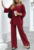 Round Neck Cotton And Linen Top Casual Lace Up Loose Pants Suit