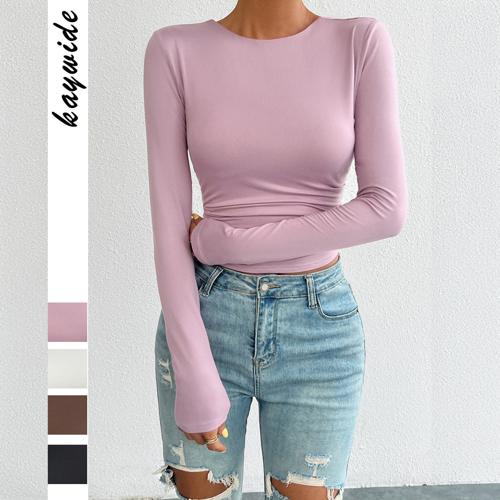 Y2g Sexy Hot Girl Slim-fit Solid Color Knitted Long-sleeved Top Women's Clothing