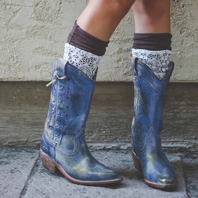 European And American Style Thick Heel Plus Size Mid-tube Knight Boots Women Boots