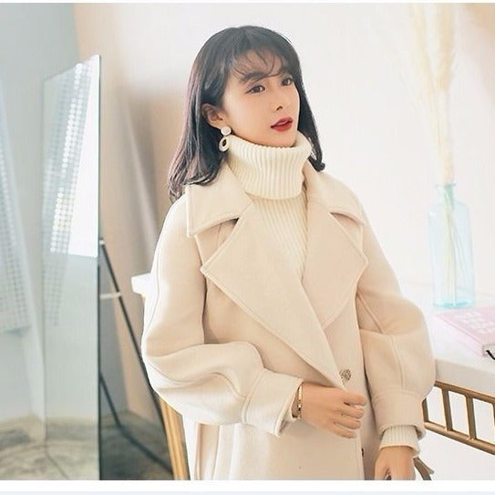 Autumn And Winter Woolen Coat Women's Korean-style Thickened Cinched