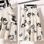 Plus Size Ice Silk Chiffon Women's Fashion Ink Painting Printing High Waist Skirt